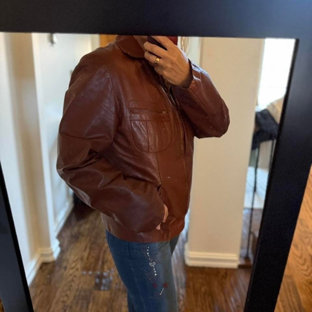🧥‎ Vintage Kros Leathers Jacket – Made in Korea (Brown Real Leather)